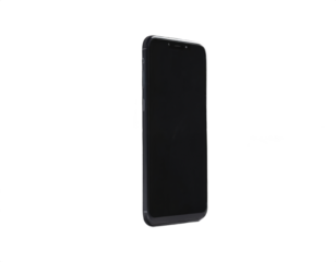 A modern smartphone with a glare of light on a transparent background