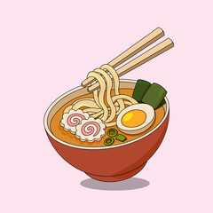 Ramen Vector Icon Illustration. Food Icon Concept. Flat Cartoon Style