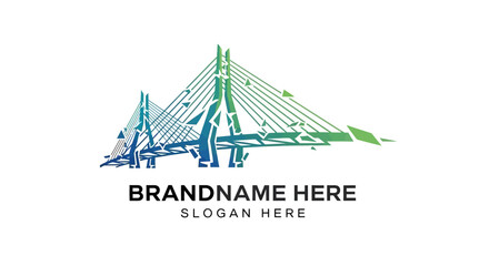 Modern cable-stayed bridge logo with a fragmented geometric style and a blue to green gradient.
