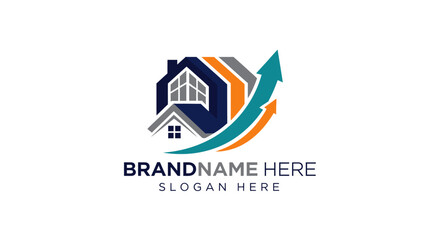 Modern Geometric House Logo with Upward Trend Arrows
