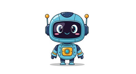 A cheerful, cartoon robot stands against a white background.