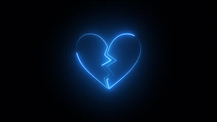 Neon broken heart animation, Sad love video animation Glowing broken heart neon icon.
