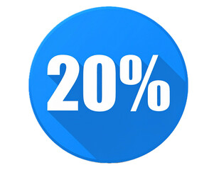 20% percentage discount offer button, 20% icon over blue circle