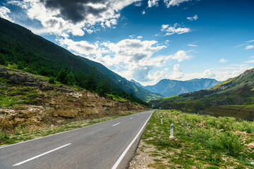 Obraz premium Beautiful mountain landscape with a road among green mountains in Dagestan. Caucasus