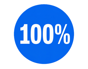 100% percentage discount offer button, 100% icon over blue circle
