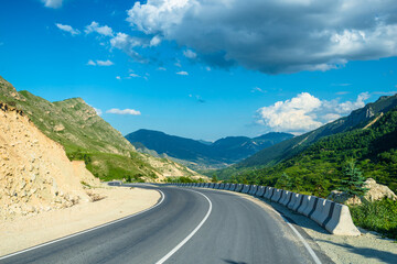 A beautiful bend in a road in the mountains of the North Caucasus