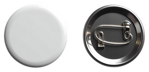 Blank round button badge mockup isolated on transparent background with front and back view for custom design and branding