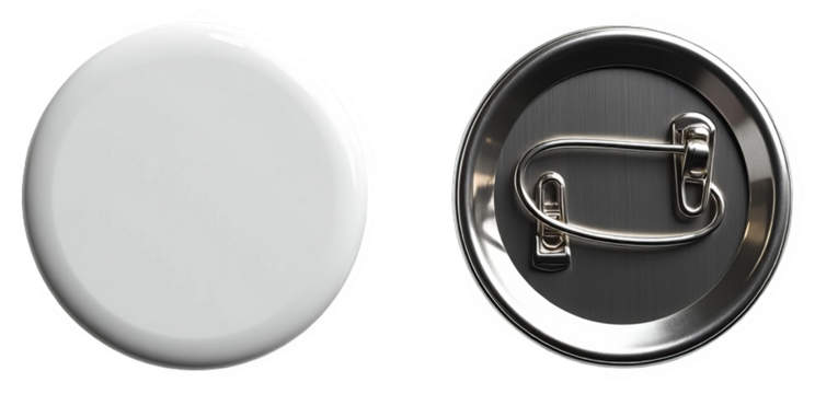 Blank round button badge mockup isolated on transparent background with front and back view for custom design and branding