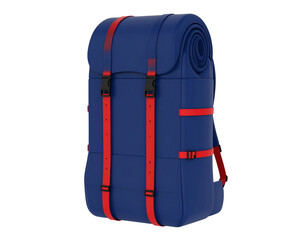 Fototapeta premium Roll-Top Travel Backpack with Red Strap Transparent Isolated