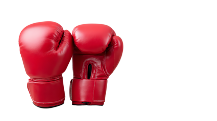 A pair of red boxing gloves isolated on a white background, symbolizing strength and competition in sports.