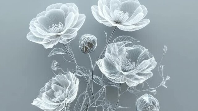 Elegant Floral Illustration Showcasing Delicate Peonies on a Soft Gray Background in a Modern Artistic Style Generative AI