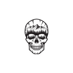 Creative skull artwork blending nature mountains trees forest for unique tattoo design white background