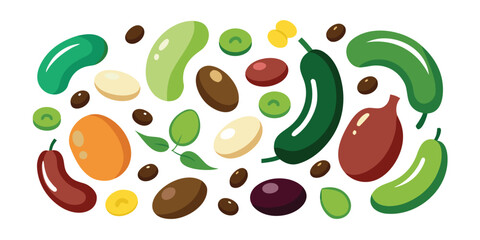 Assorted Vegetables and Legumes Cartoon Illustration of Fresh and Colorful Produce for Healthy Eating and Culinary Designs