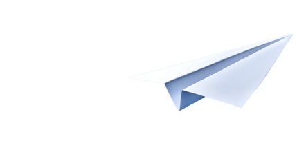 A paper airplane soaring gracefully against a white background, symbolizing creativity and freedom in play.