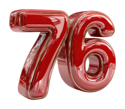 Bold red number 76 displayed outdoors artistic sculpture daytime isolated on transparent background