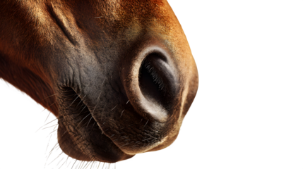 A horse's expressive nostril, soft texture, conveying emotion, isolated on Transparent Background