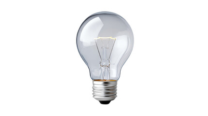 Classic incandescent light bulb, transparent glass, shiny surface, isolated on white background.