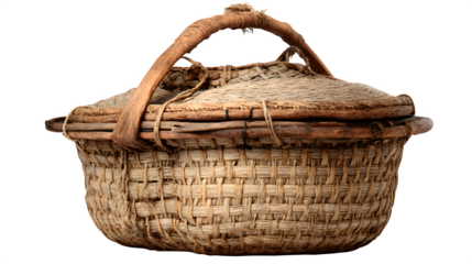 A fisherman's creel, woven and traditional, isolated on Transparent Background
