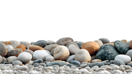 A gentle shoreline of pebbles, smooth and rounded, isolated on Transparent Background