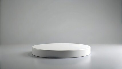 A simple, clean white pedestal on a light grey surface, isolated on white background, perfect for product display