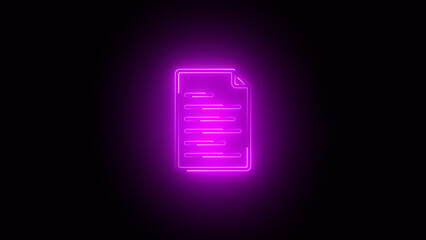 Document File icon animation, neon PDF file icon isolate  Neon line document icon, 4k video