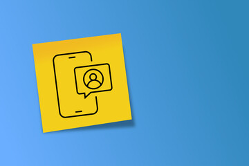 a yellow square card with a black minimalist icon of a smartphone displaying a user profile symbol. It represents mobile accounts, digital identity, or user login. user. log in. sing in. account. icon