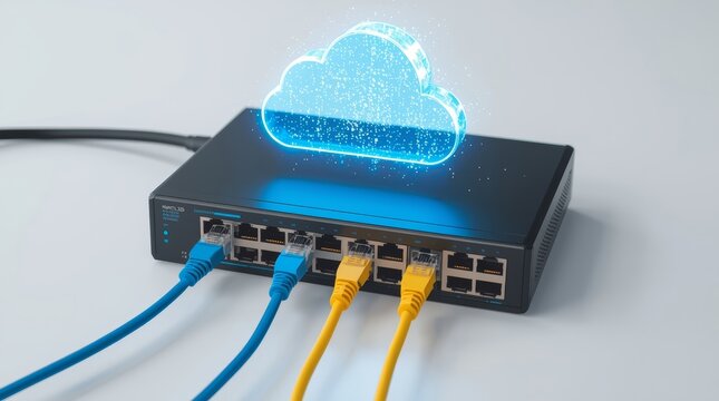 An isolated computer network cable with a close-up of a digital chip on a white background - Powered by Adobe