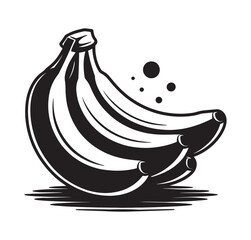 Bold black and white illustration of a bunch of bananas.