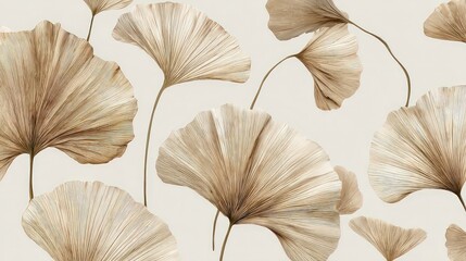 Elegant Ginkgo Leaf Pattern On Light Beige Background
