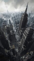 Post-Apocalyptic Cityscape with Abandoned Skyscrapers and Ruins