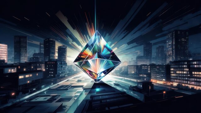 Futuristic city with a crystalline pyramid