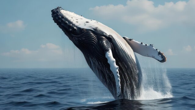 Humpback whale leaping out of water