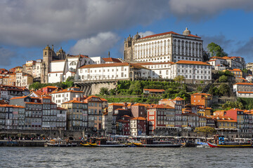 View over the Rio Douro towards the old town of Porto, Portugal.