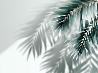Teal palm leaves cast shadows on a light background