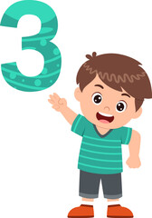 happy cute little kid studies number three