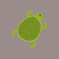 Cute Cartoon Turtle Swimming in the Ocean Flat Vector Design