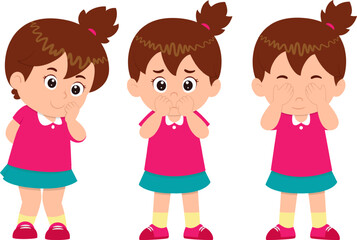 cute little kid girls in various expressions and gesture set