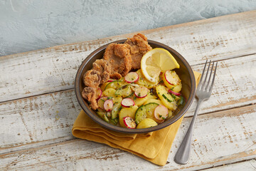 Potato salad with cucumber and oyster mushrooms