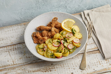 Potato salad with cucumber and oyster mushrooms