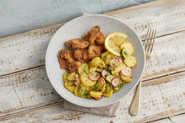 Potato salad with cucumber and oyster mushrooms