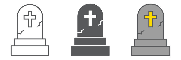 Fototapeta premium Gravestone icon collection, halloween and scary, tombstone sign vector set graphics, editable stroke linear icon, eps 10