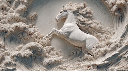 Ornate relief carving of a horse
