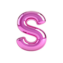 Naklejka premium Glossy pink letter S metallic style typography on transparent background