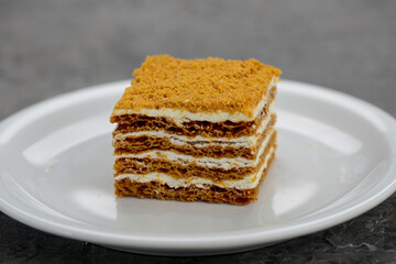 dessert honey cake with cream