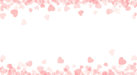 Soft pink hearts scattered across the top and bottom borders on a transparent background, symbolizing love and romance