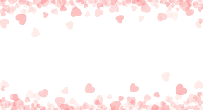Soft pink hearts scattered across the top and bottom borders on a transparent background, symbolizing love and romance