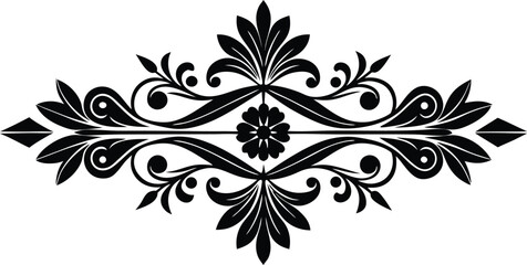 Elegant Floral Ornament with Symmetrical Design in Black and White