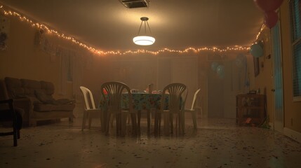 Backrooms creepy three dimensional design. Liminal space  abstract interior. Alone in abandoned building 3d render illustration, nightmare or a bad dream. Game concept