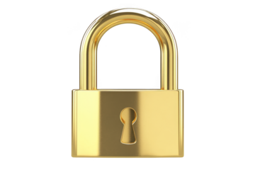 Golden padlock security lock protection safety privacy secret secure access key gold isolated on transparent background