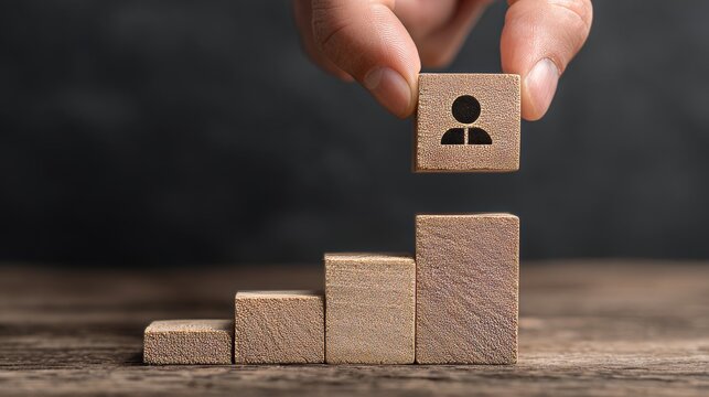 Ascension Cubes features a human figure ascending steps to reach success, with the rising blocks symbolizing the journey of personal growth and self-improvement